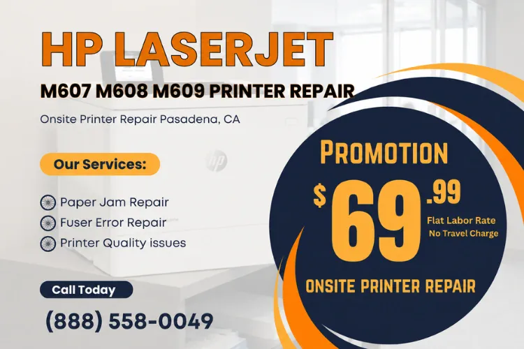 Printer Repair Pasadena onsite service overview with promotion and contact details